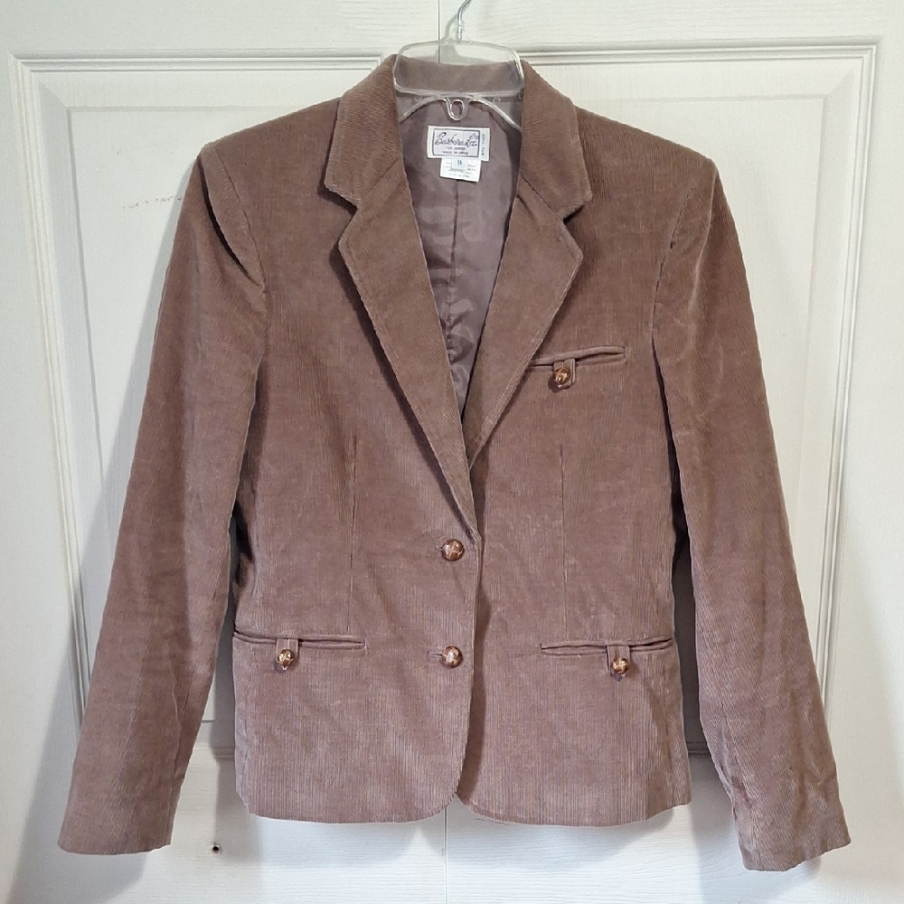 Vintage Barbara Lee Corduroy Blazer Tailored Fit Notched Lapels-Clay Brown-9